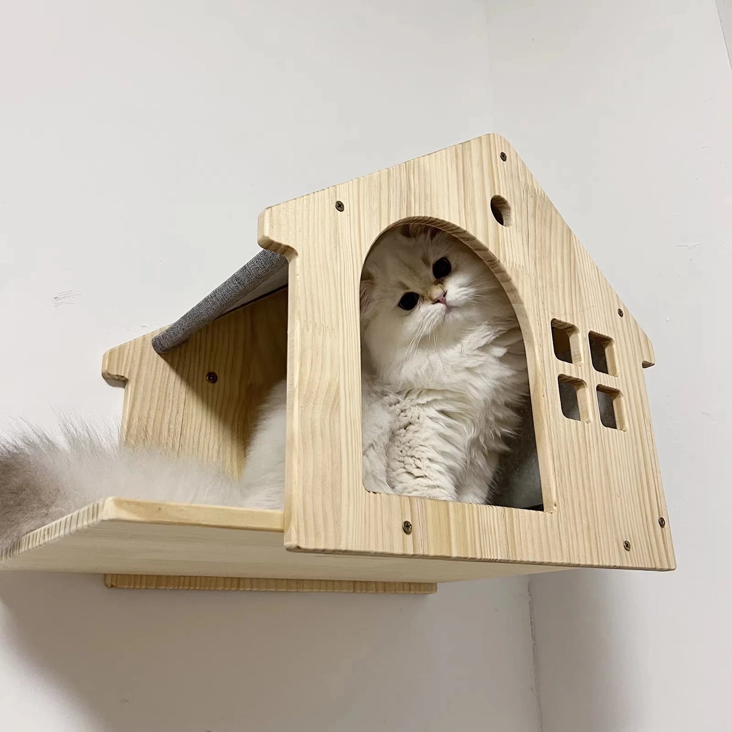 Wooden Cat Condo Villa Wall Mounted Shelf for Cats