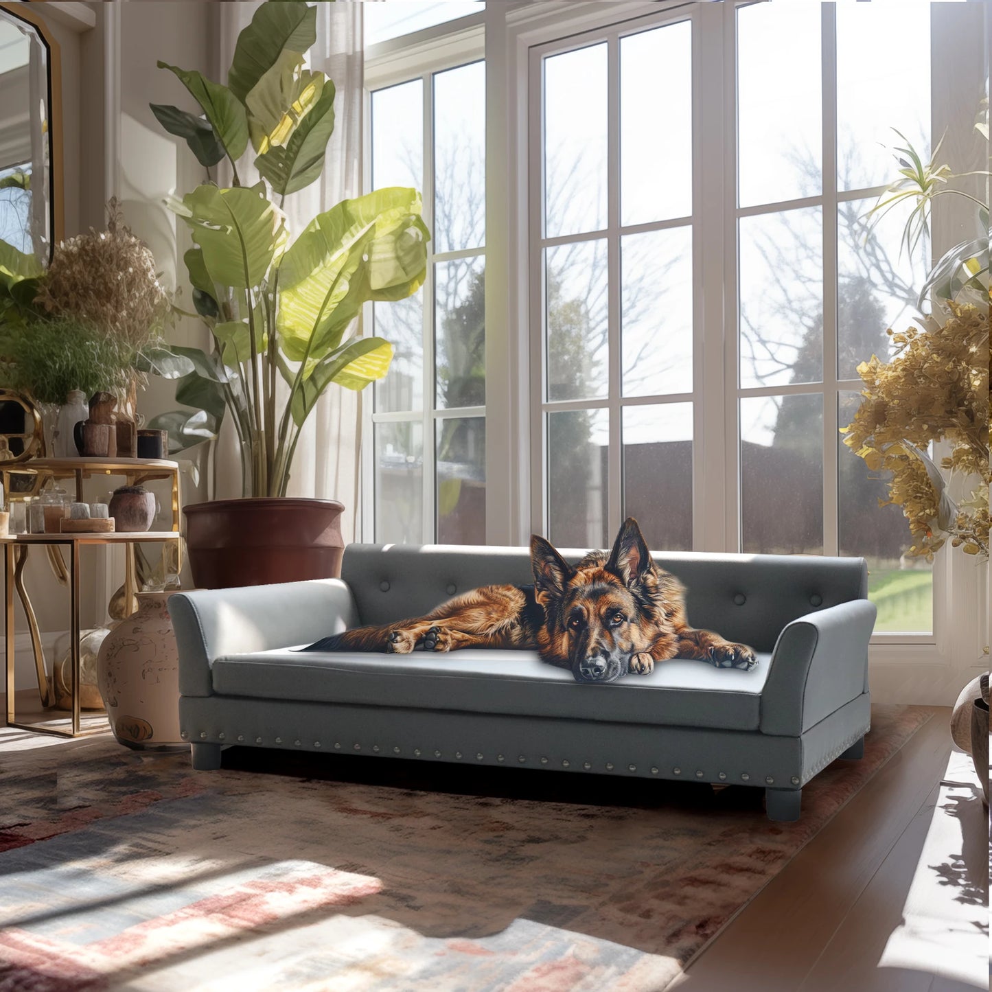 BINGOPAW Elevated Rectangle Dog Bed Sofa Durable Waterproof Leather