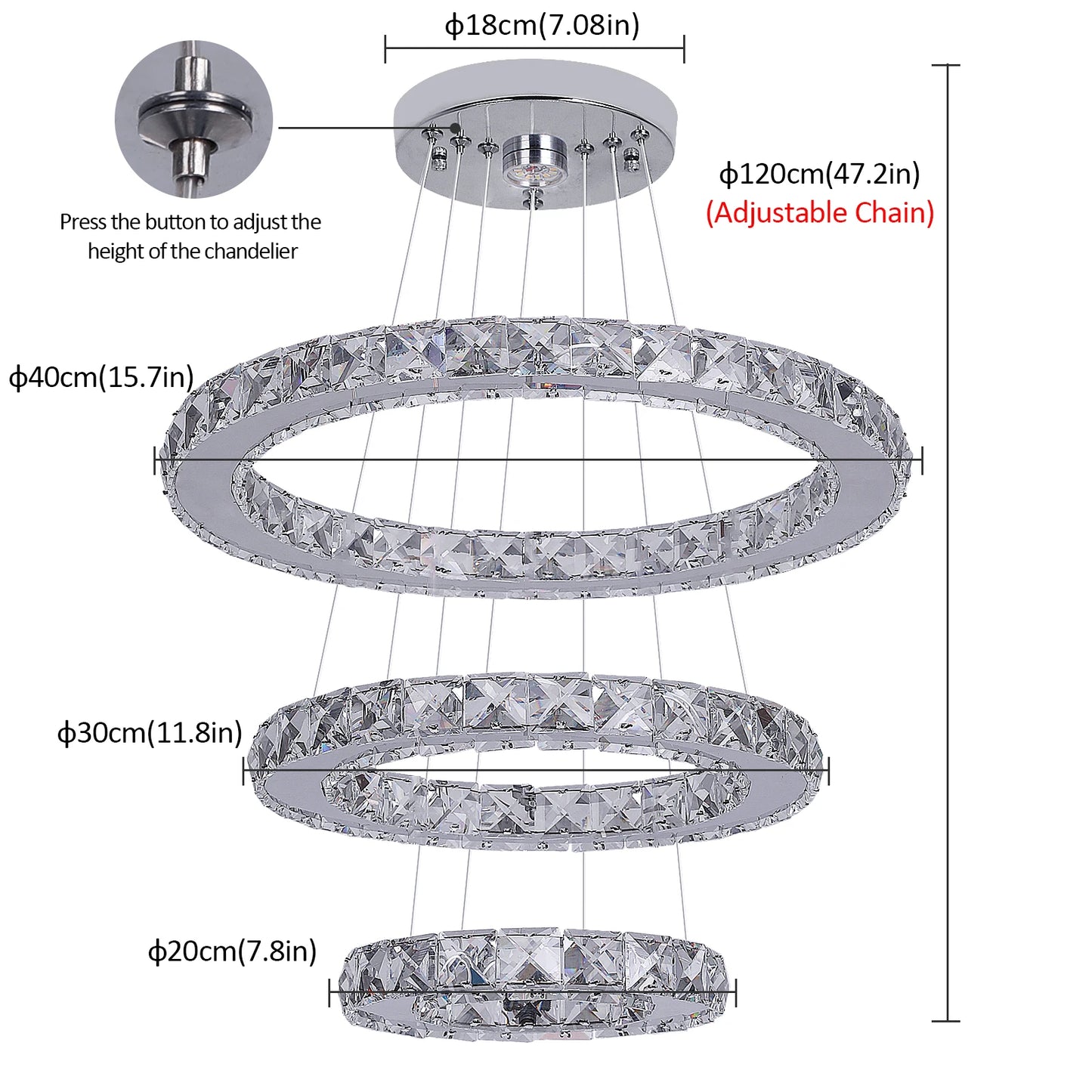 Vinilky Crystal Pendant Light With Remote Control Ceiling Fixture