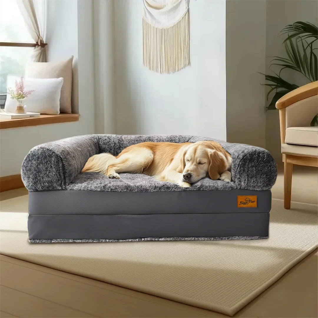 Bingopaw Giant Foldable Calming Dog Bed With Plush Removable Cover