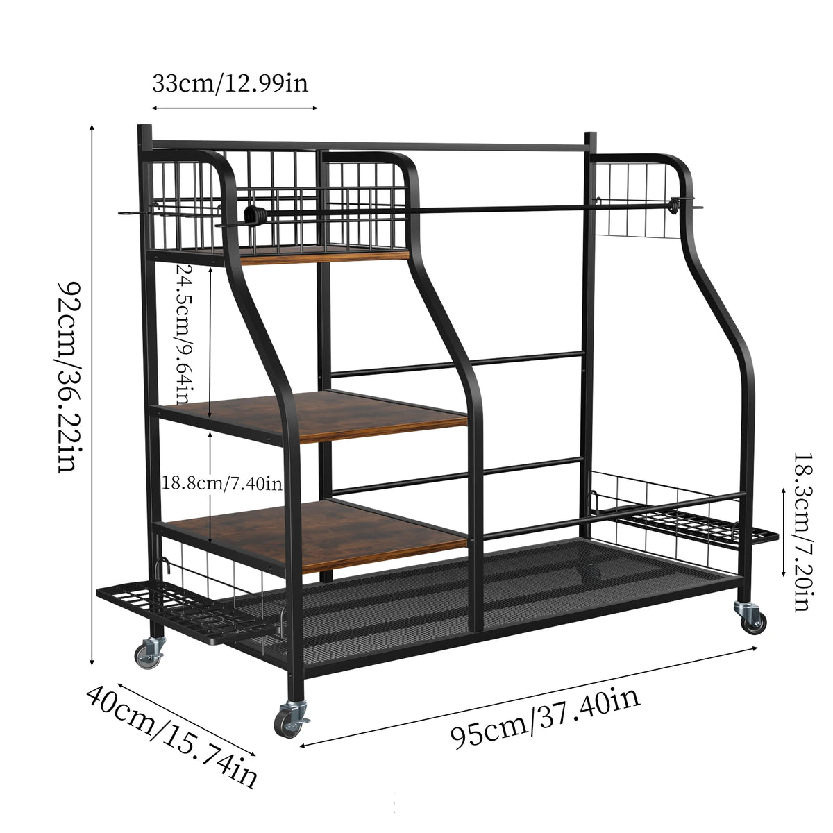 Metal Three Tier Golf Bag Storage Rack With Rolling Wheels