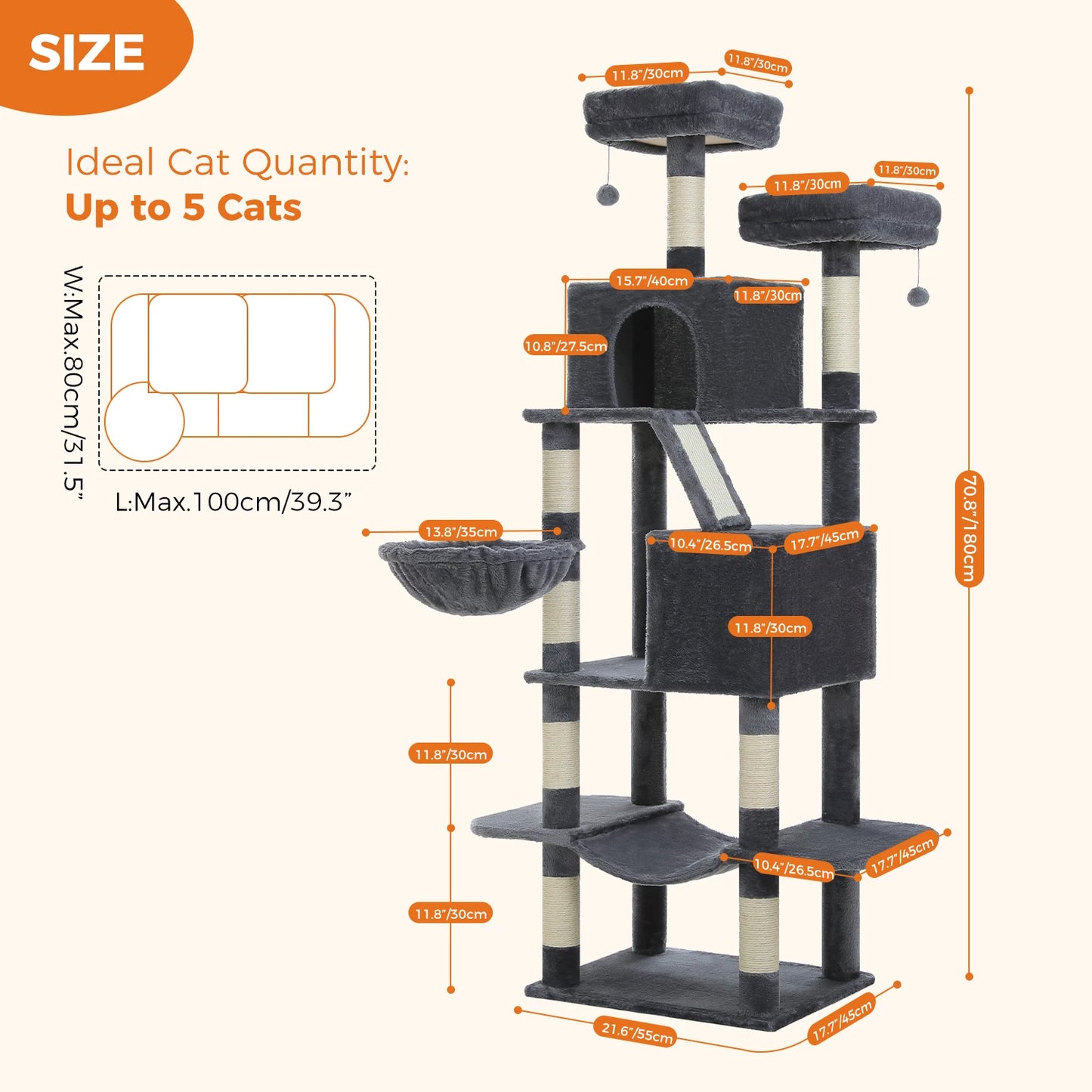 PAWZ Road Tall Cat Tree With Scratching Posts And Perch