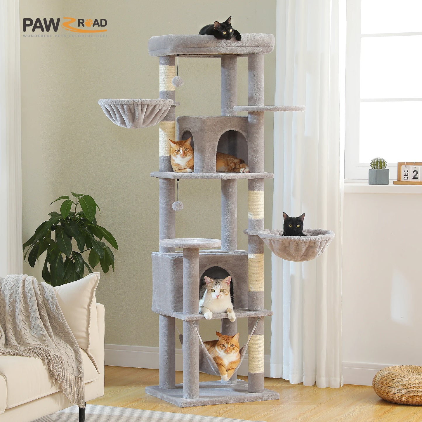 PAWZ Road Tall Cat Tree With Scratching Posts And Perch