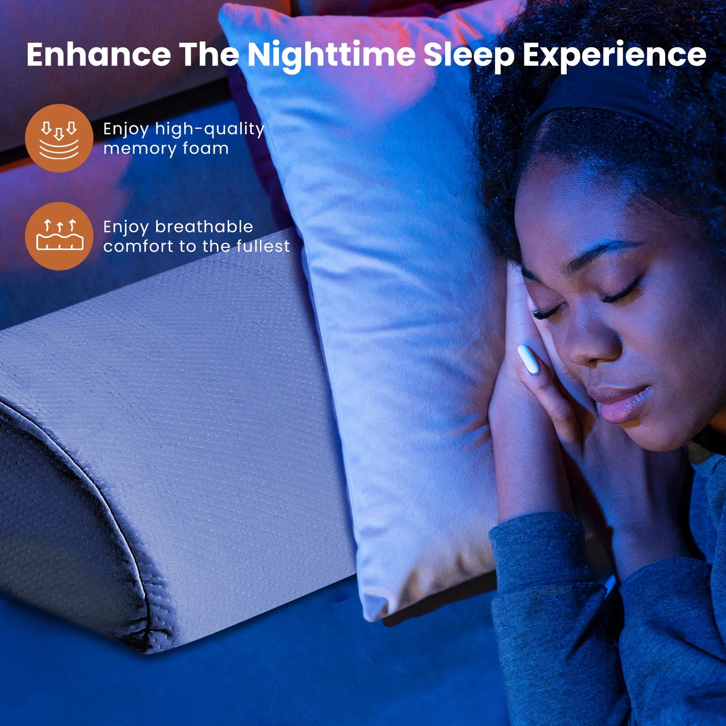 JHK Ventilated Memory Foam Headboard Wedge Pillow For Neck Support