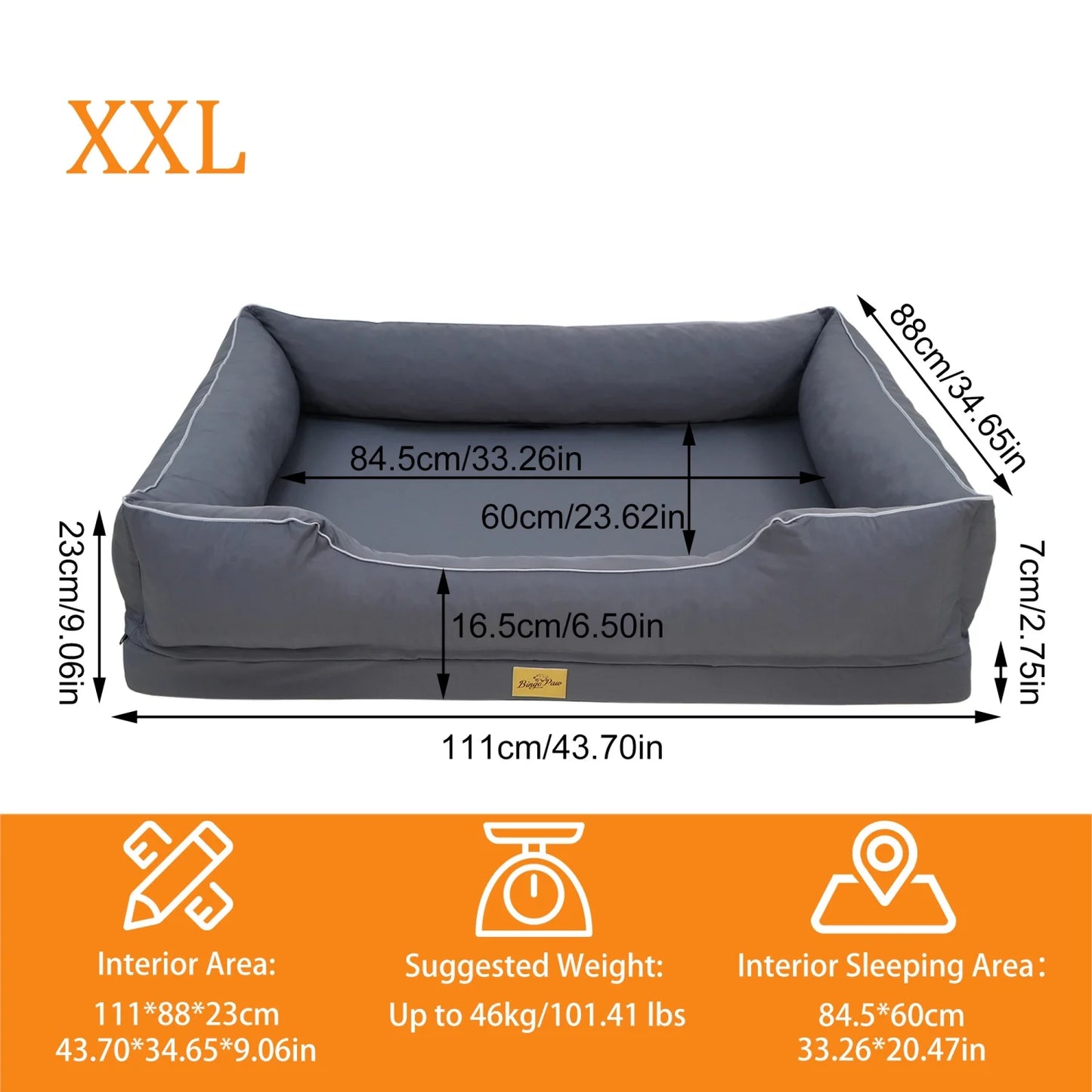 Bingopaw Orthopedic Dog Bed With Oxford Bolster Foam Base And Removable Cover
