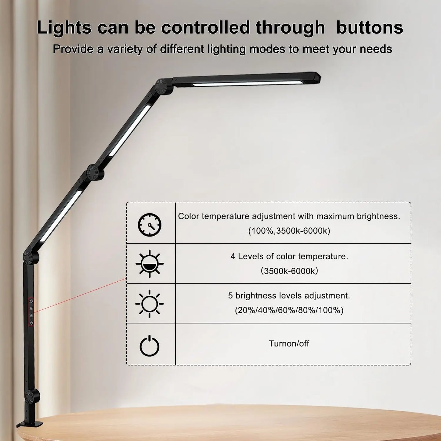 LED Desk Lamp With Clamp, Dimmable, 4 Color Modes Plus