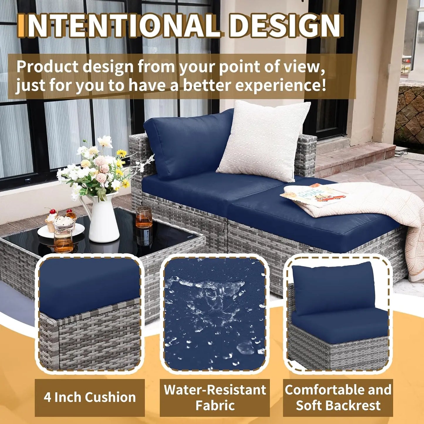 Patio Sofa Set Outdoor Sectional Modular Design All Weather
