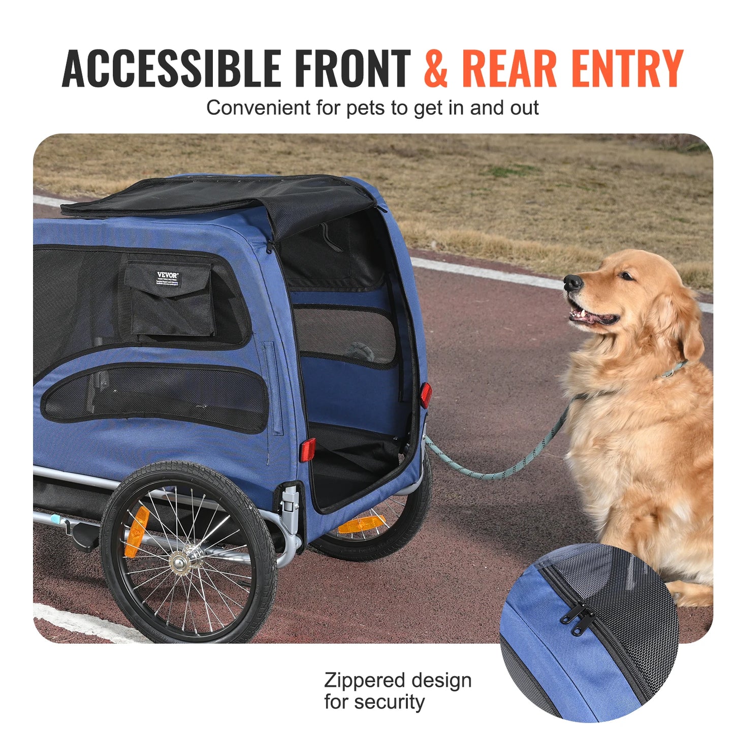 Dog Bike Trailer With Reflectors Collapsible For Travel