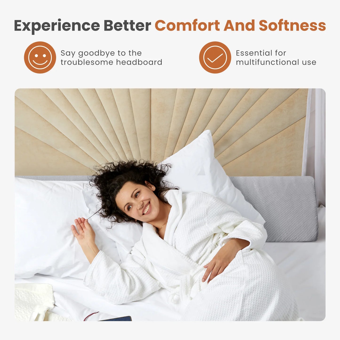 JHK Ventilated Memory Foam Headboard Wedge Pillow For Neck Support