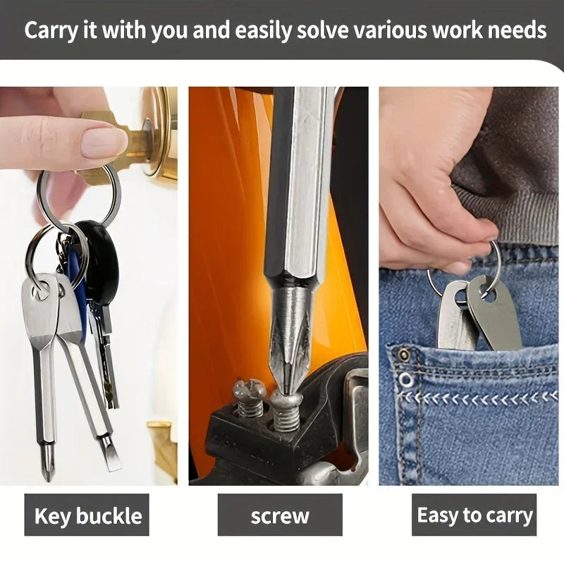 Portable Phillips Slotted Screwdriver Set Key Ring Keychain Mini Pocket Keyring Cross Screw Driver Repair Tool Gadget EDC Small