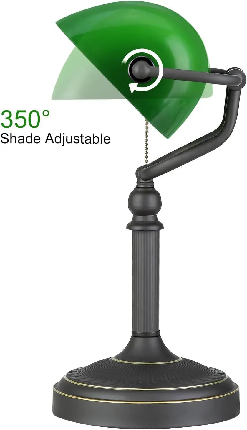 Green Glass Banker Lamp With Chain Switch E27/E26 Desk Lamp