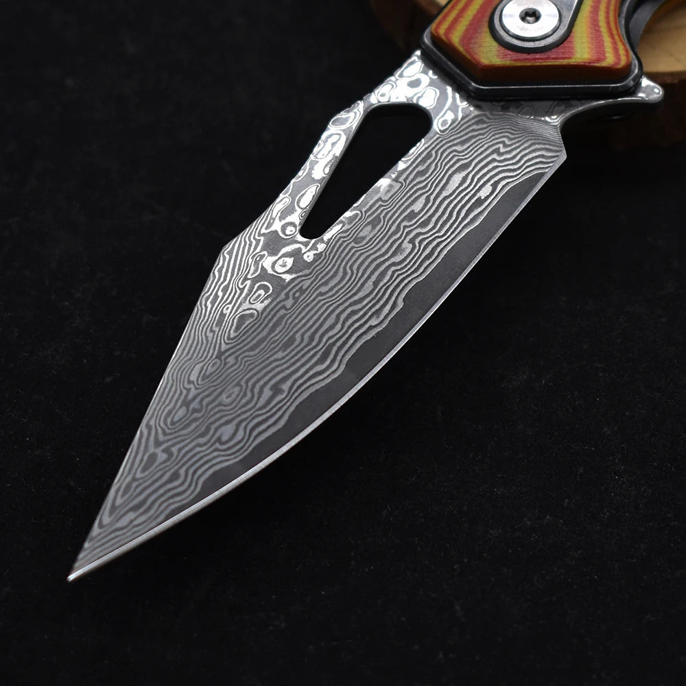 1pcs.Damascus Steel G10 Handle Folding Knife With Back Clip Outdoor Camping Fishing Portable Tools, Collecting Gifts EDC