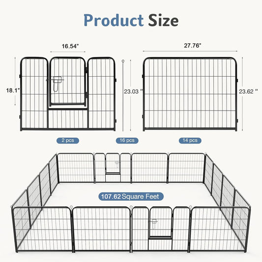 JHK 16-Panel Metal Dog Playpen For Indoor Outdoor Use