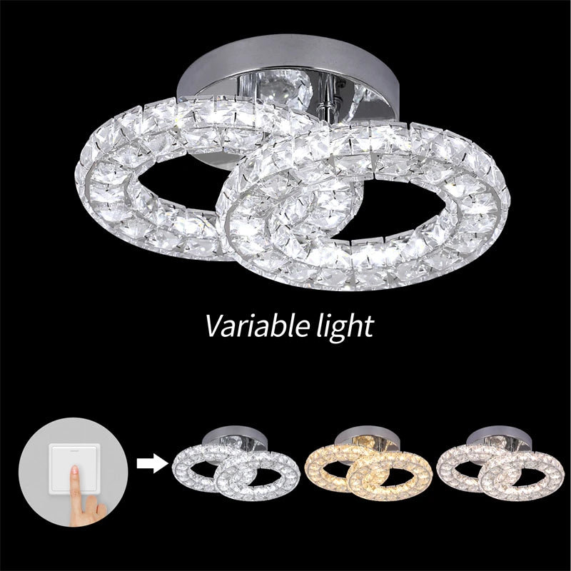GreeLustr Crystal LED Ceiling Light 3 Side Chandeliers For Living Room