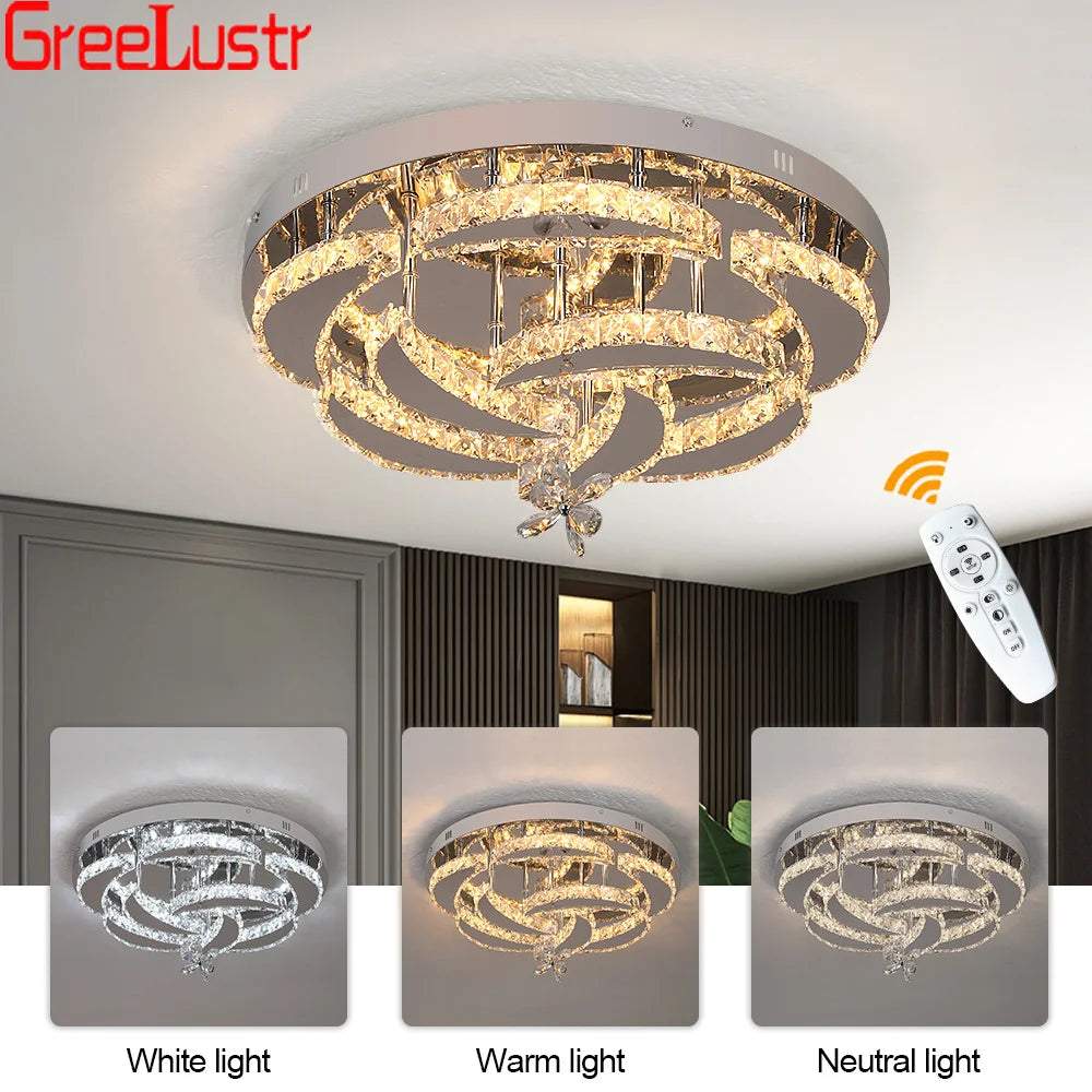 GreeLustr Flower Crystal Led Ceiling Pendant Lamp With Dimming