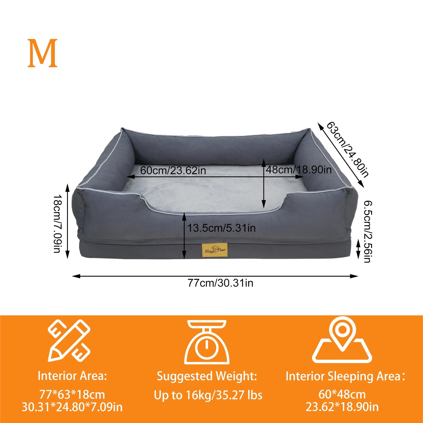 Bingopaw Orthopedic Dog Bed With Oxford Bolster Foam Base And Removable Cover