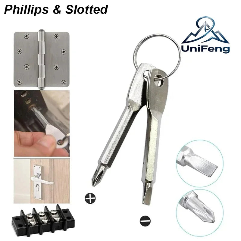 Portable Phillips Slotted Screwdriver Set Key Ring Keychain Mini Pocket Keyring Cross Screw Driver Repair Tool Gadget EDC Small