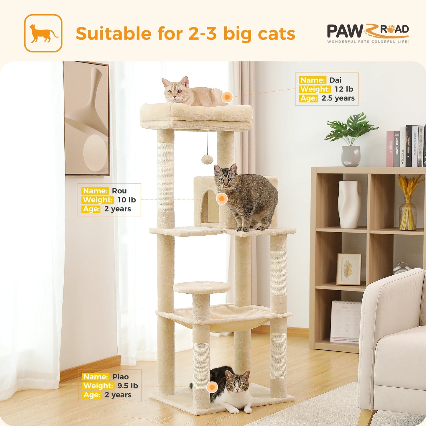 PAWZ Road 5-Level Cat Tree Indoor Tower With Hammock