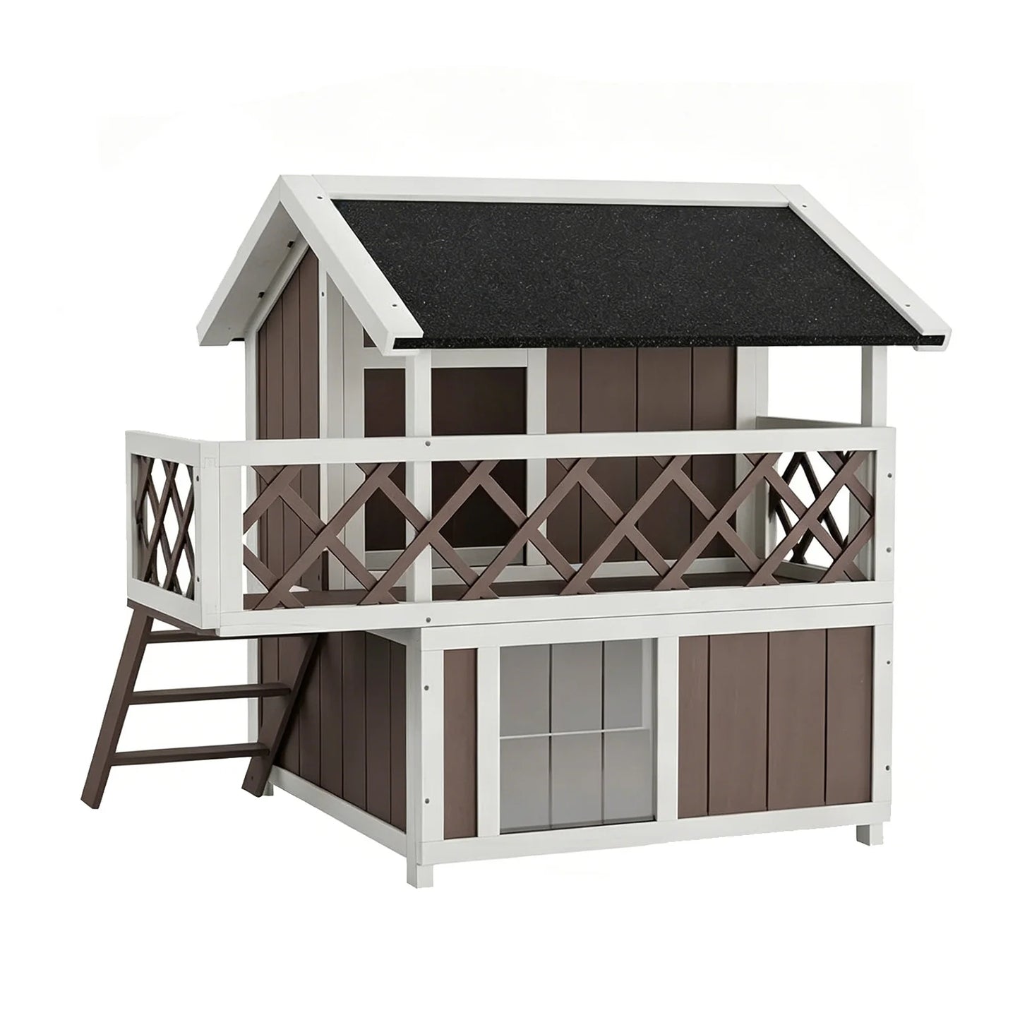DishyKooker Wooden 2 Level Cat House Outdoor Weatherproof Shelter