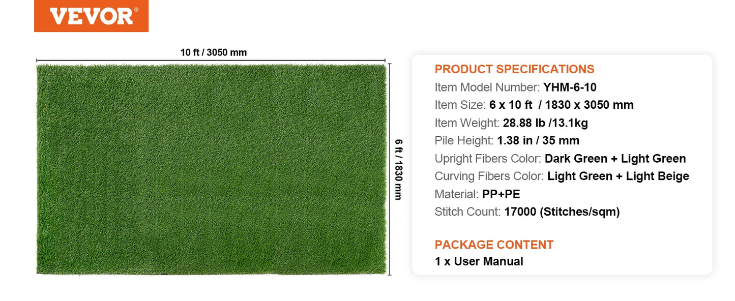 SucceBuy Artifical Grass Rug Green Turf 1.38/1.57" Fake Door Mat Outdoor Patio Lawn Decoration Easy to Clean with Drainage Holes