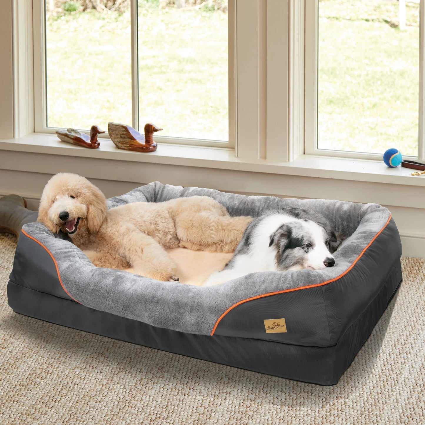 BINGOPAW Large Dog Bed With Anti Allergy Fleece Removable Cover Waterproof