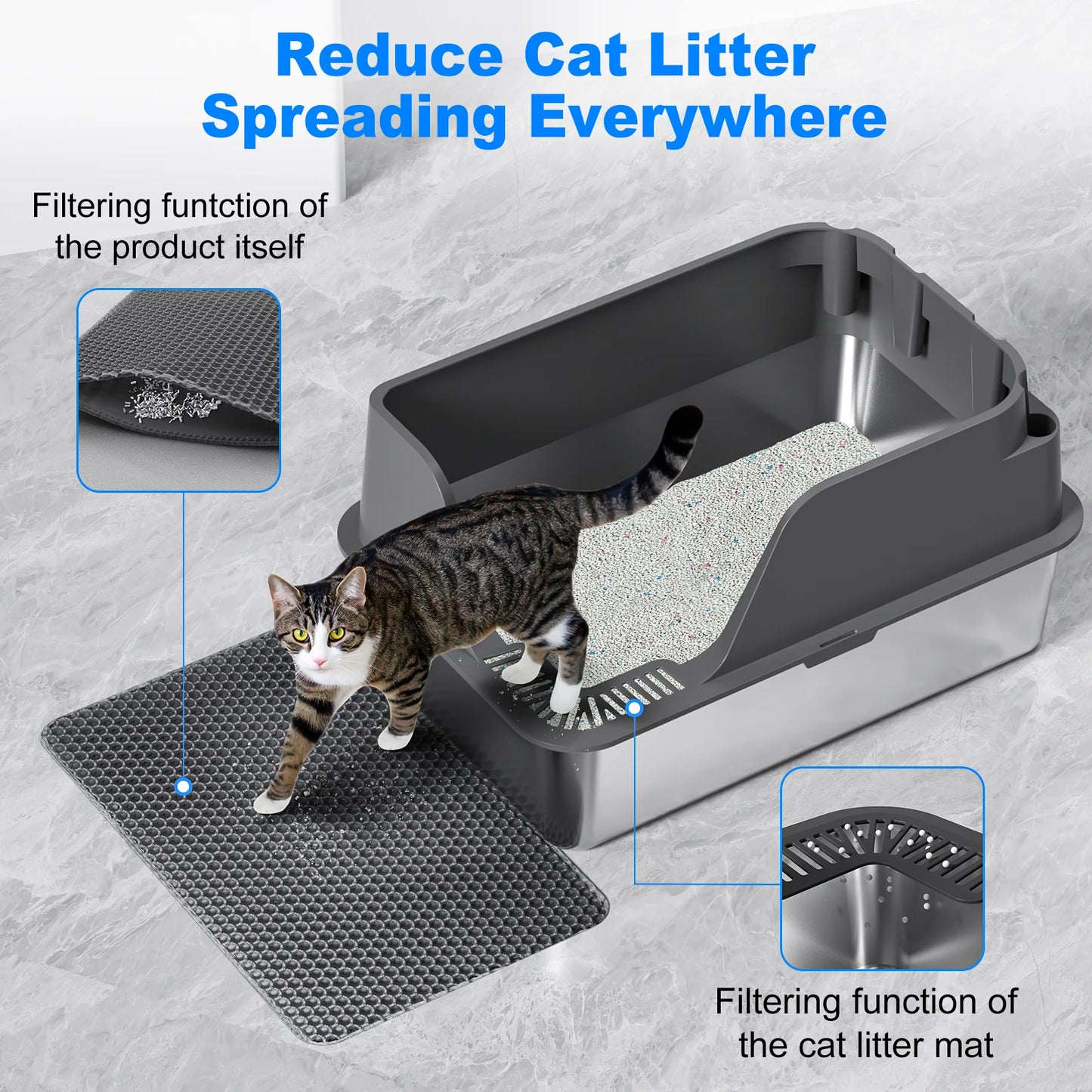 Stainless Steel Cat Litter Box Semi Closed Side Opening And Leak Proof