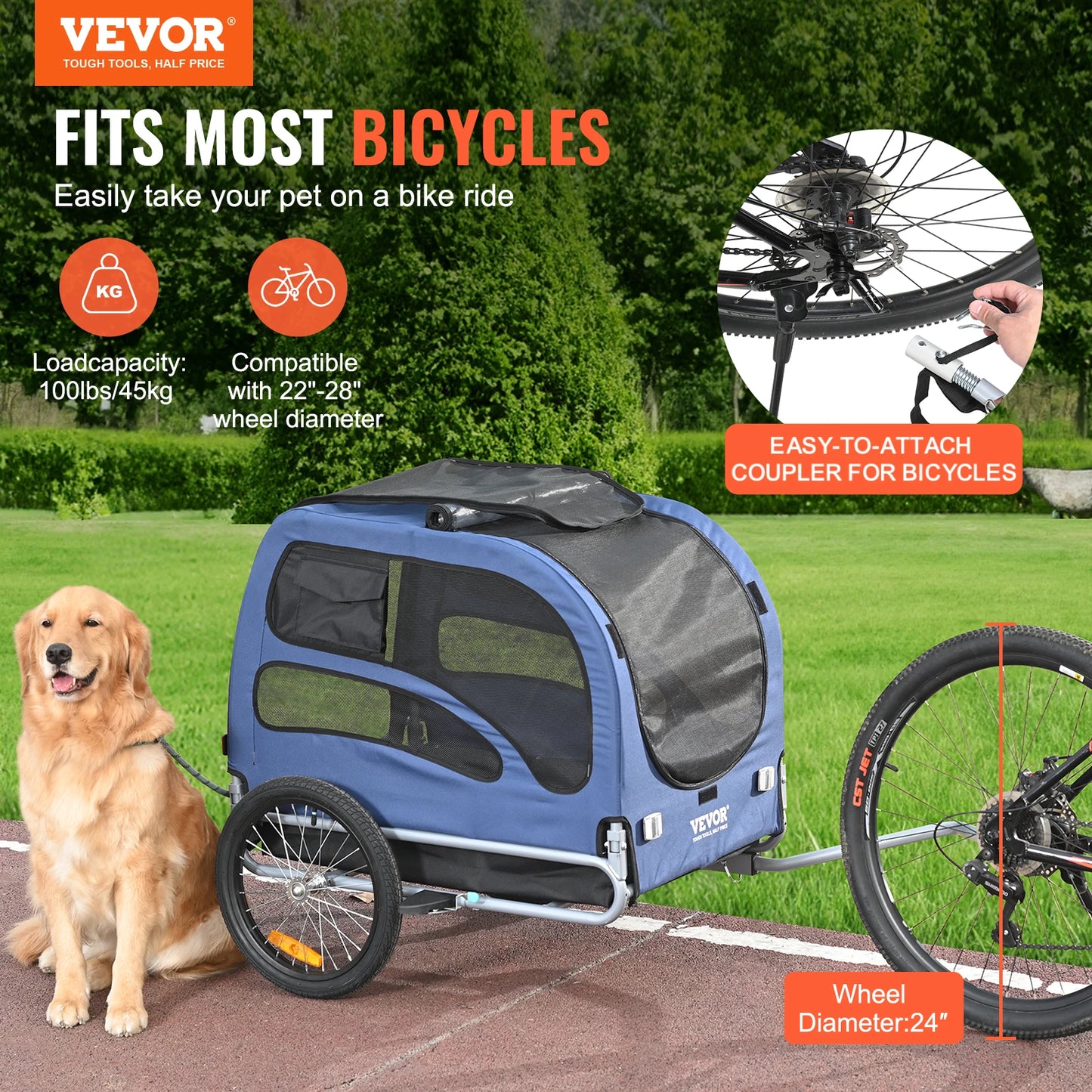 Dog Bike Trailer With Reflectors Collapsible For Travel