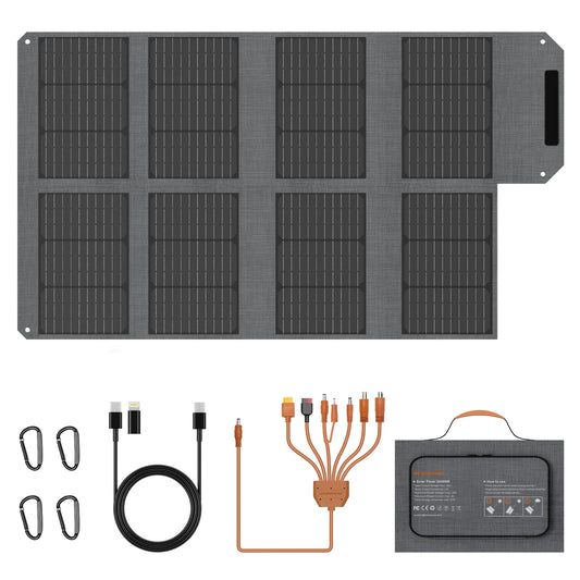 MHPOWOS 80W Foldable Solar Panel Portable Power Bank 4 Ports USB C USB A 7 In 1