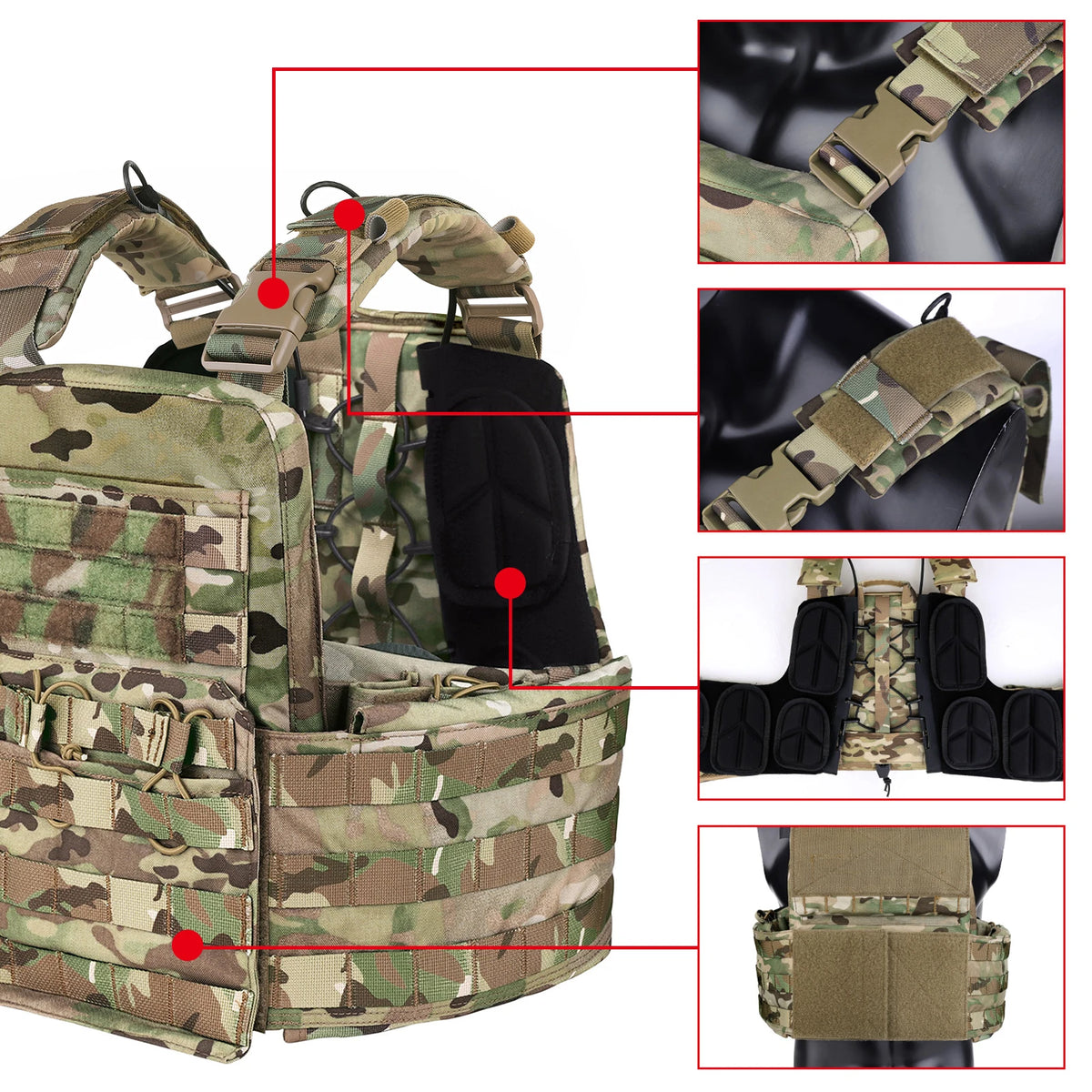 KRYDEX 500D CPC Heavy Duty Tactical Vest Modular MOLLE Plate Carrier Vest with Magazine & Radio Pouch for Combat Hunting Outdoor