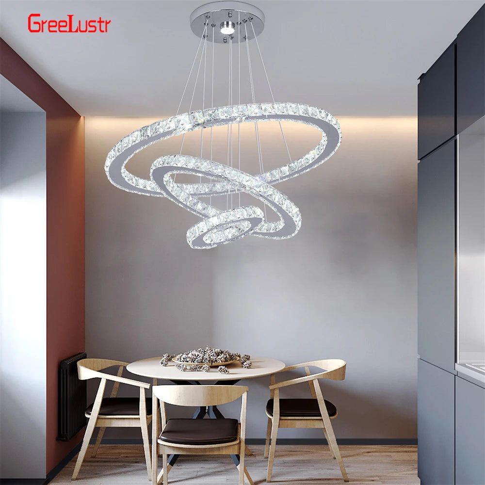 GreeLustr Crystal Chrome Led Pendant Light Chandelier Fixture