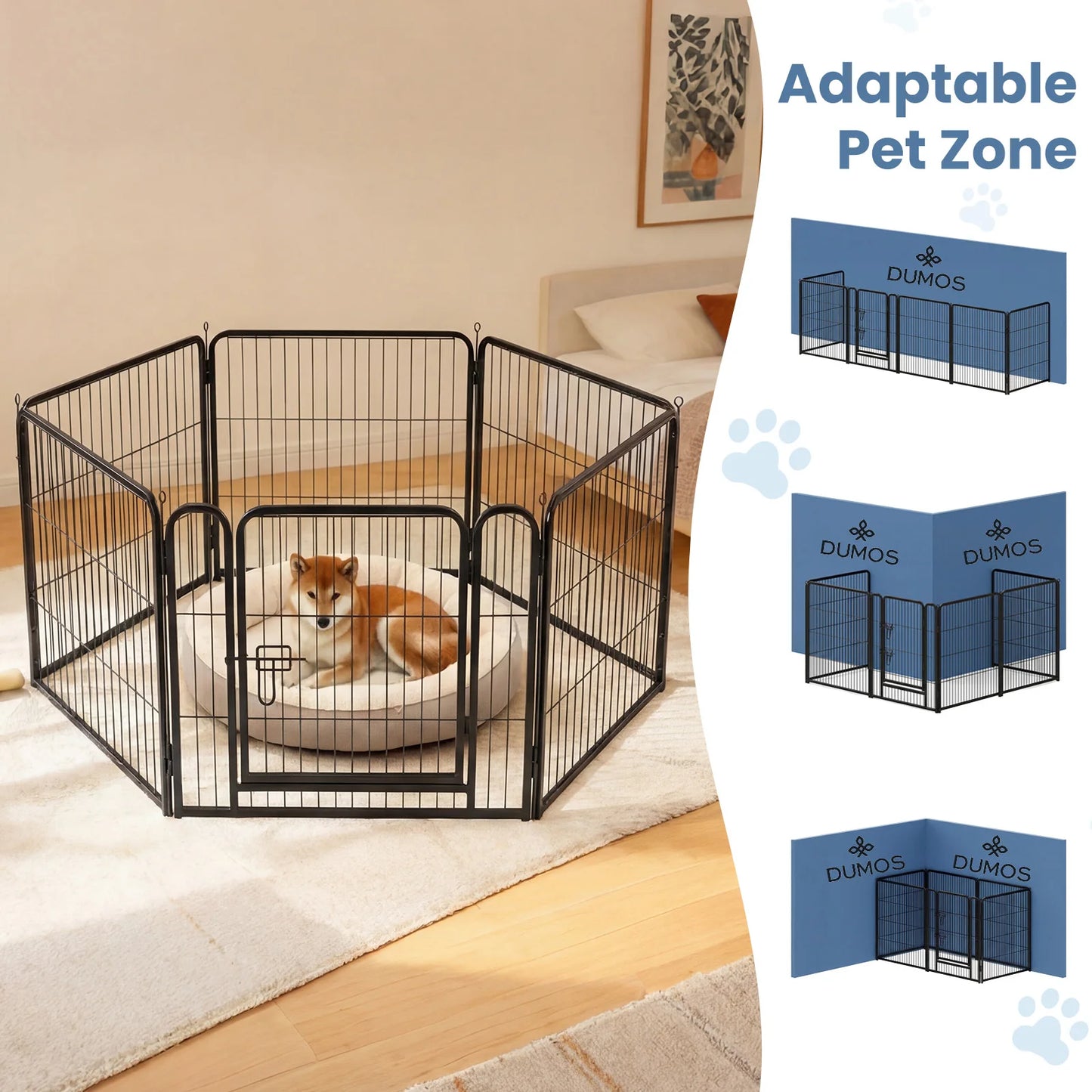 JHK Metal Dog Playpen 6 Panels Foldable Outdoor Yard Fence