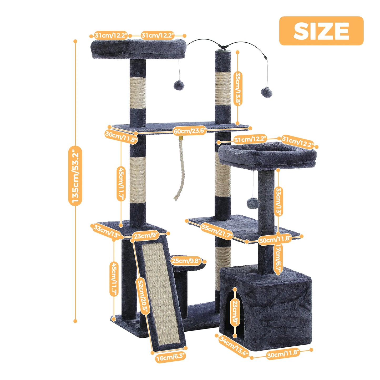 PAWZ Road Multi Level Cat Tree Tower With Sisal Scratching Posts