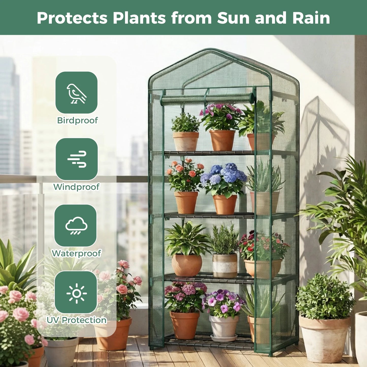 JHK Mini 30 IN Greenhouse for Outside Indoor Use Portable Green House Multi-Tier Plant Growing Rack with PE Cover for Outdoor