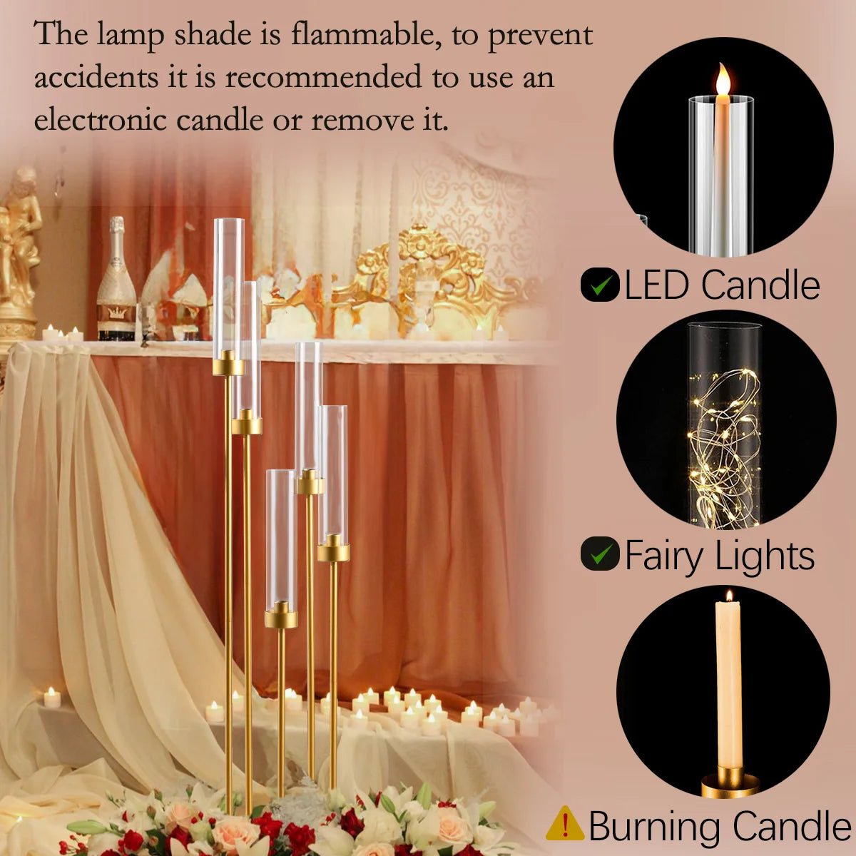 VINCIGANT Five Arm Floor Candelabra With Acrylic Lampshade For Weddings