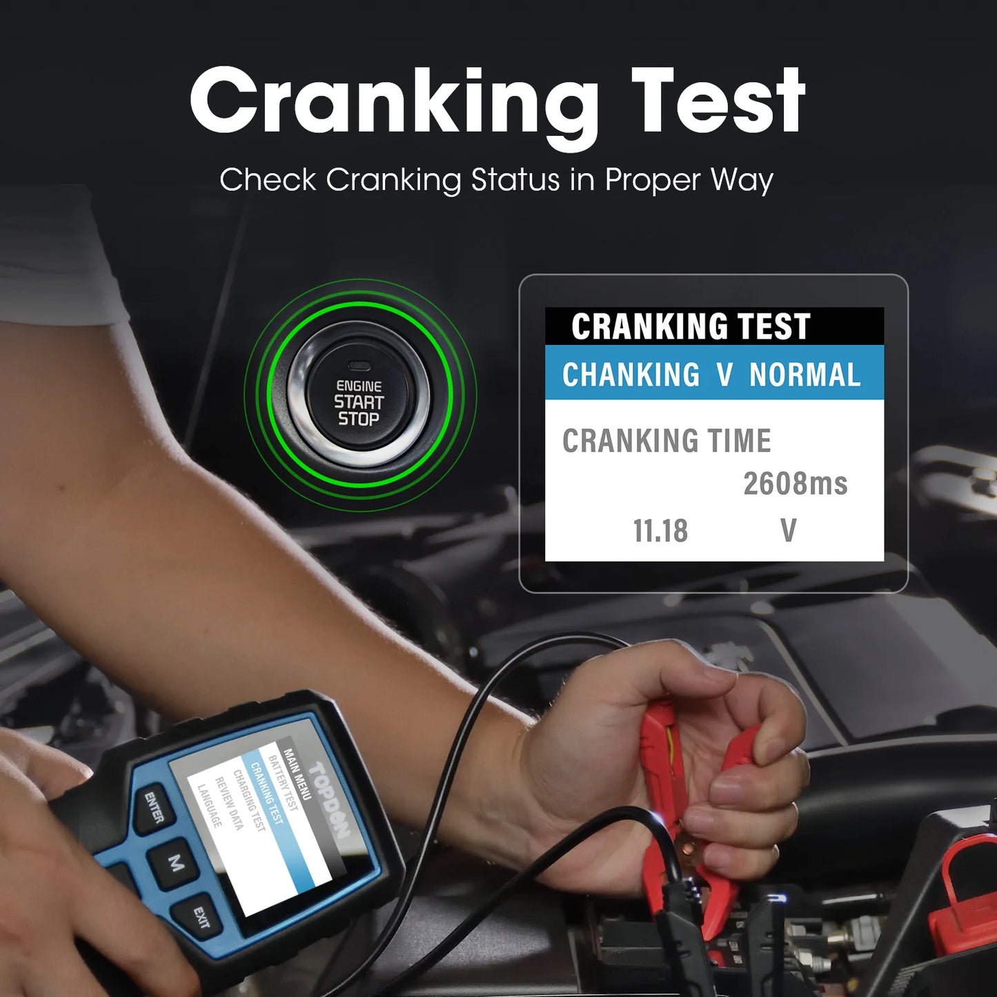 Topdon BT200 Portable Car Battery Tester Cranking 12V 100-2000CCA