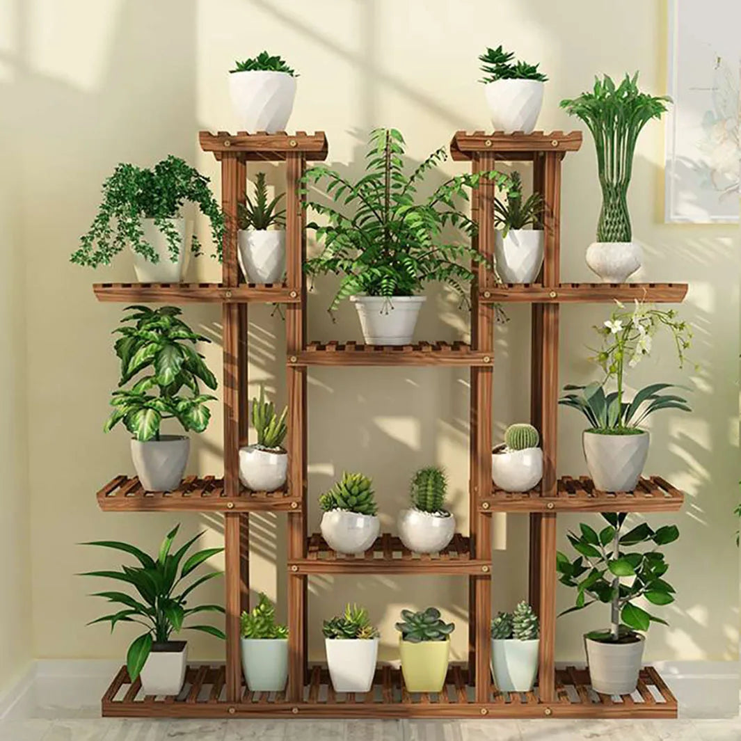 Carbonized Wood Plant Stand Display Shelf Indoor Outdoor Decor