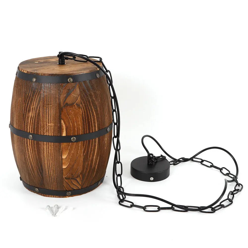 Vintage Wine Barrel Pendant Light Wood Rustic Old West Cafe