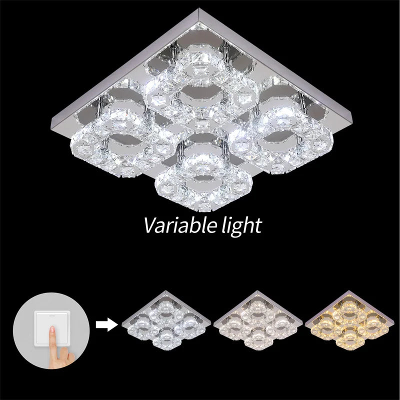 GreeLustr Crystal LED Ceiling Light 3 Side Chandeliers For Living Room