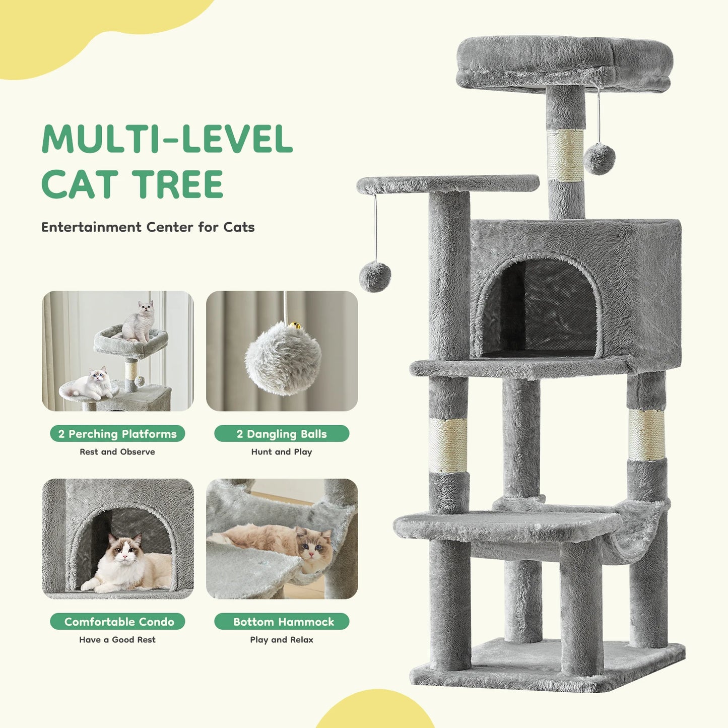 JHK Cat Tree Tall Multi Cat Climbing Tower Indoor Furniture
