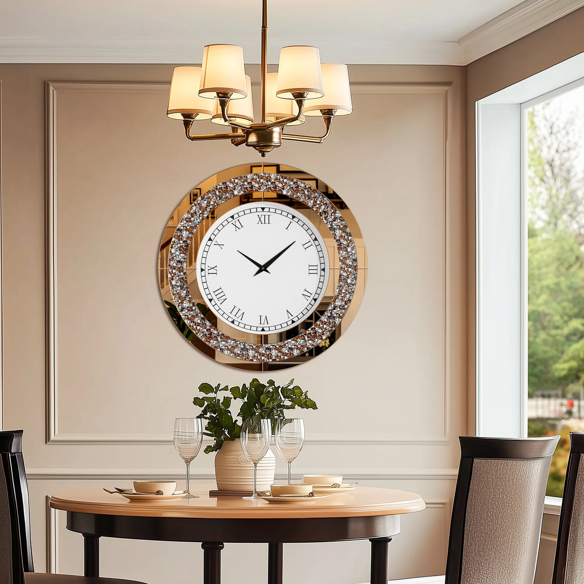 Crystal Sparkle Mirror Wall Clock With Quiet Alarm Feature
