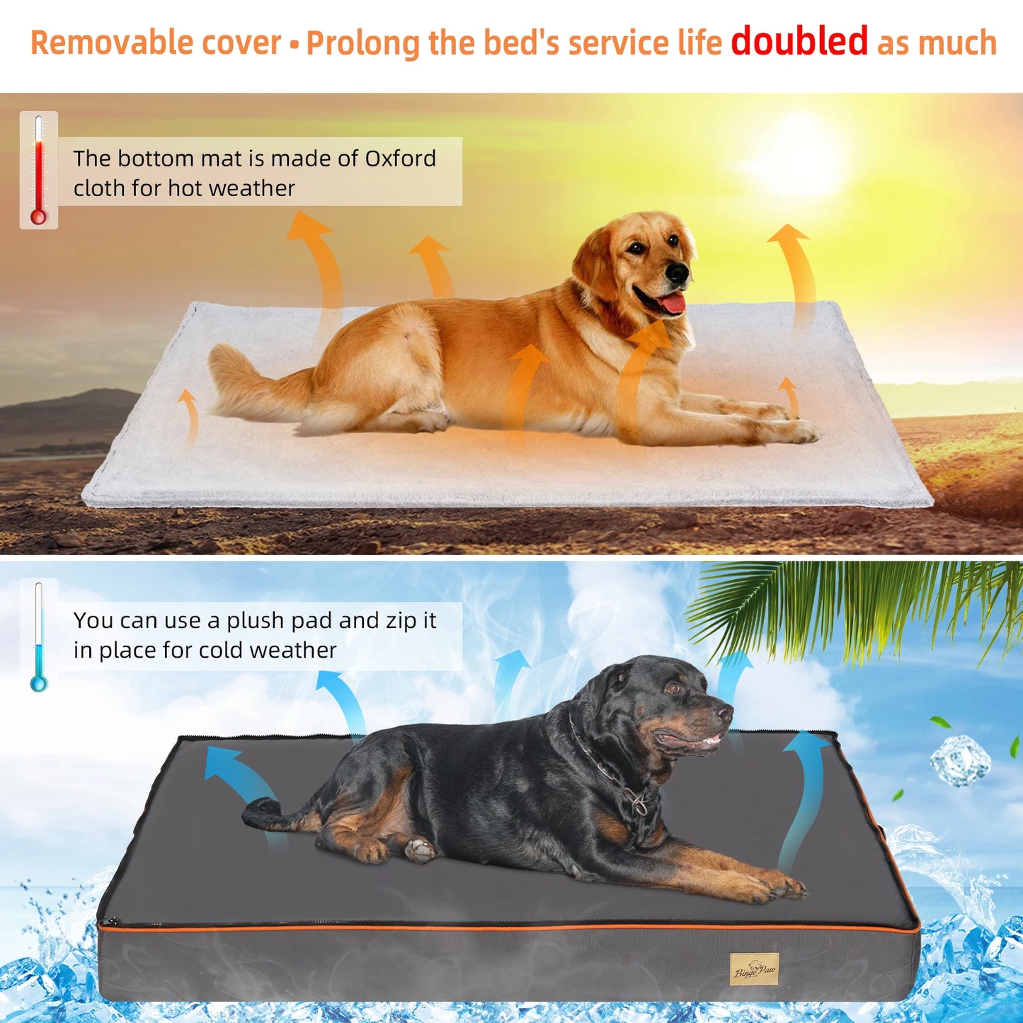 BINGOPAW Orthopedic Memory Foam Dog Bed With Washable Cover