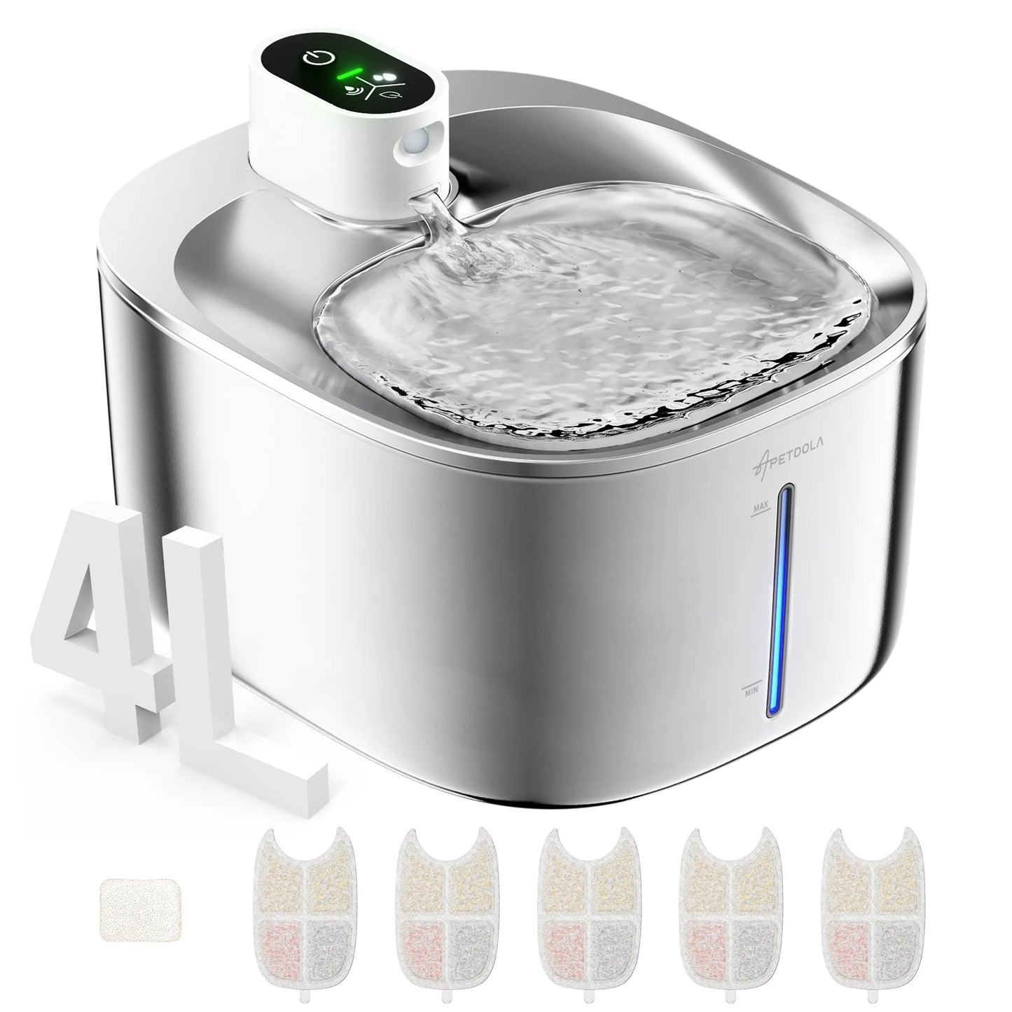 APD APETDOLA Wireless Cat Water Fountain Stainless Steel Battery Operated