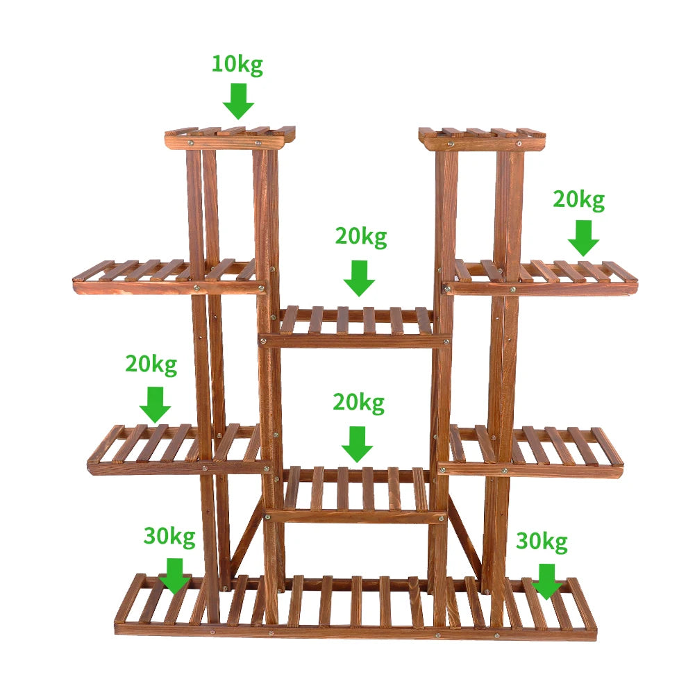 Carbonized Wood Plant Stand Display Shelf Indoor Outdoor Decor