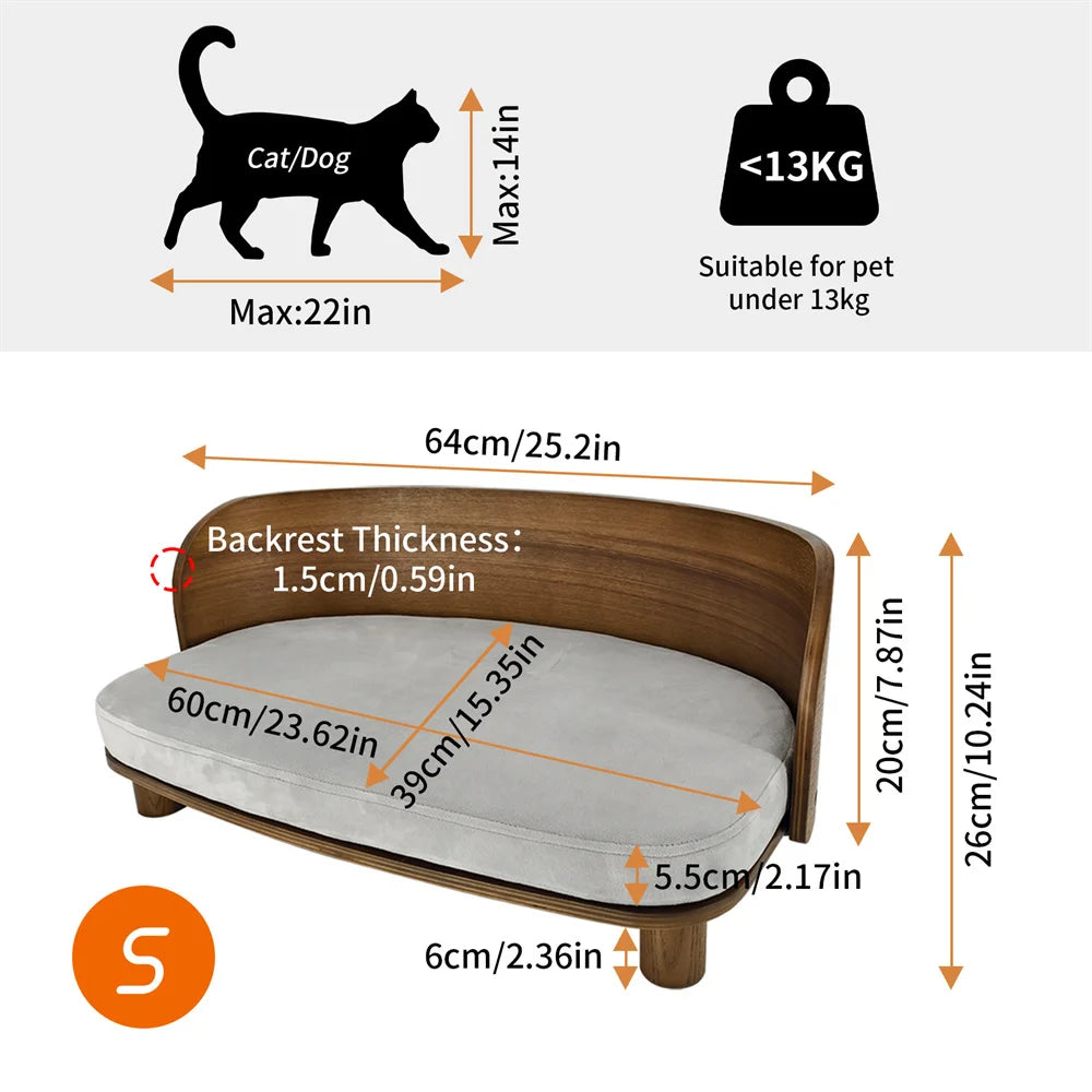 Borwart Elevated Pet Sofa With Eucalyptus Wood Frame And Cushion