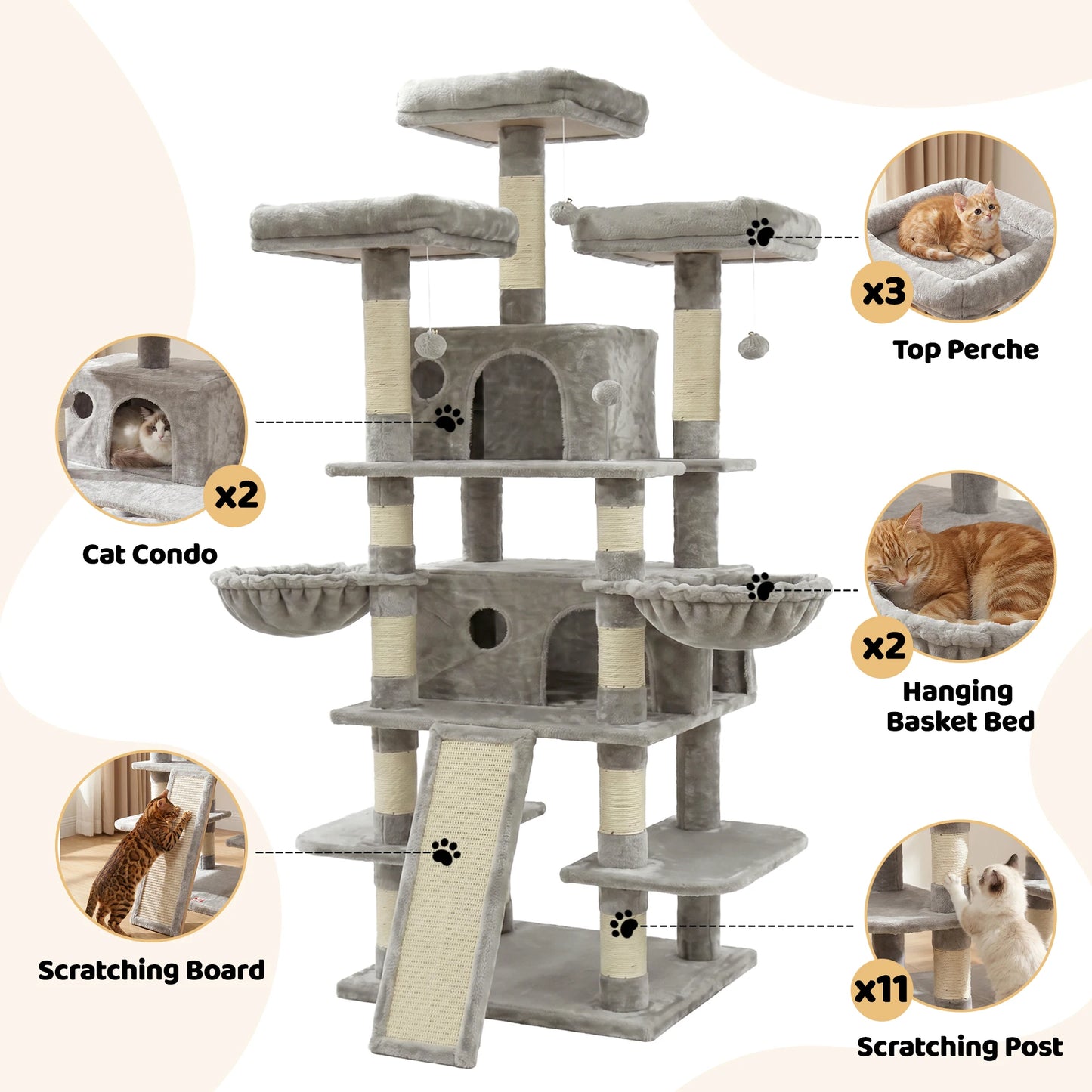 FOOWIN Large Multi Level Cat Tree With Condos And Perches