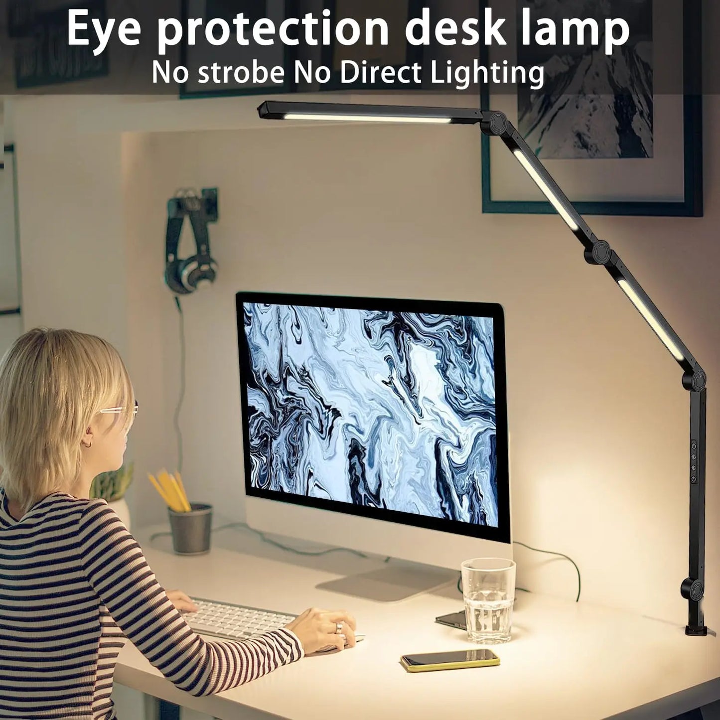 LED Desk Lamp With Clamp, Dimmable, 4 Color Modes Plus