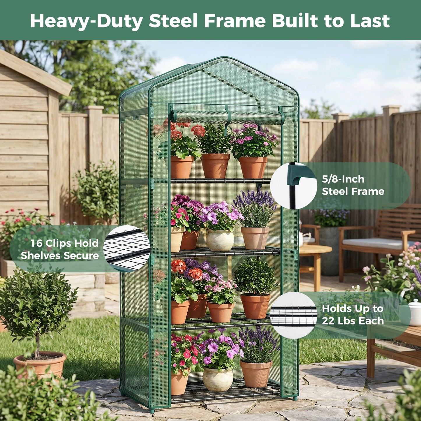 JHK Mini 30 IN Greenhouse for Outside Indoor Use Portable Green House Multi-Tier Plant Growing Rack with PE Cover for Outdoor