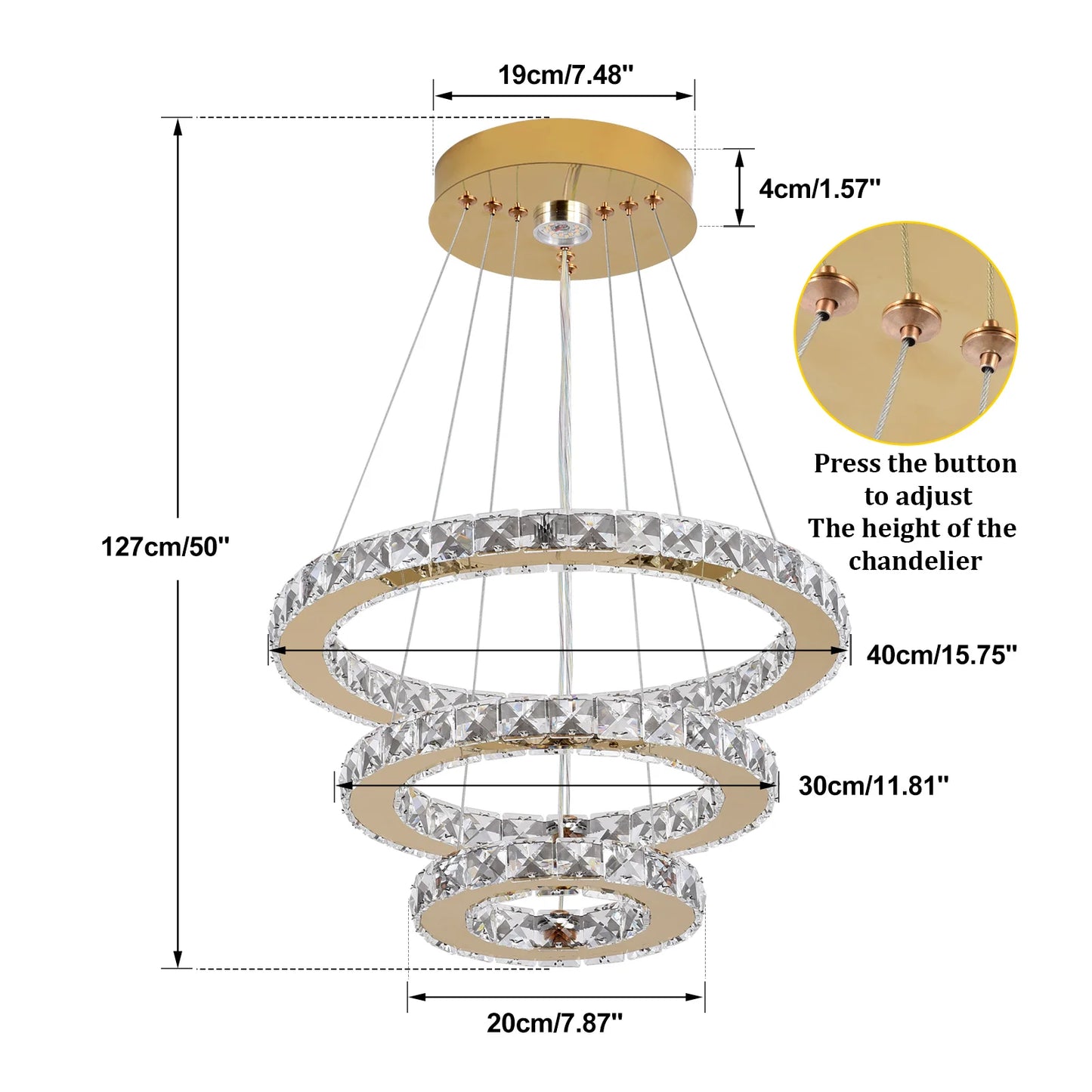 Vinilky Crystal Pendant Light With Remote Control Ceiling Fixture