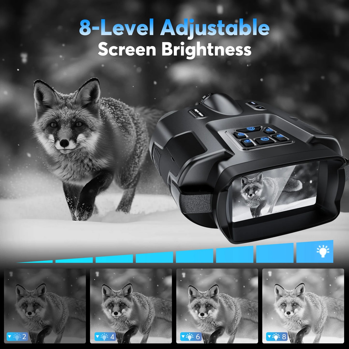 Night Vision Binoculars 4K Infrared 5000mAH Rechargeable 8X Digital Zoom 600 Meters Darkness Goggles 5000mAh Rechargeable, 64GB Card Included for Wildlife Observation & Surveillance