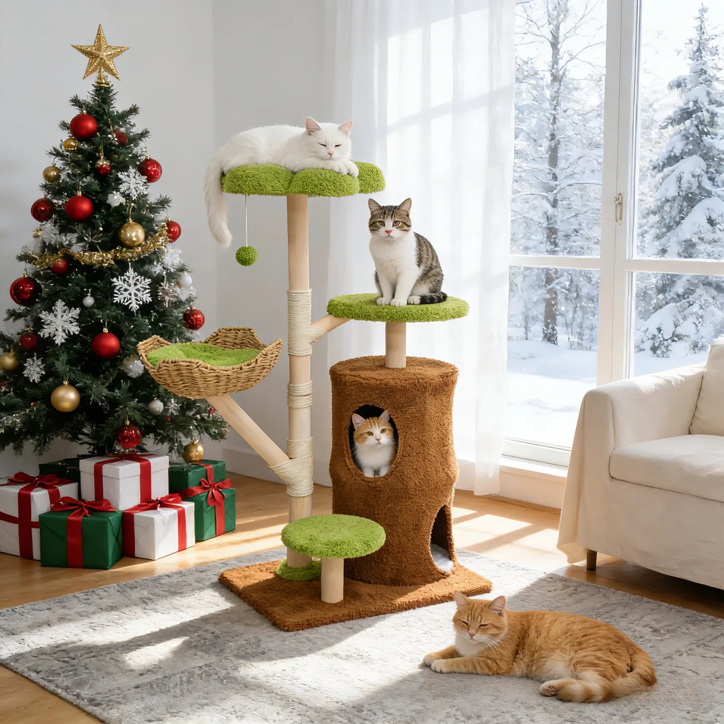 BINGOPAW Multi-Level Cat Tree With Hanging Ball And Sisal Posts